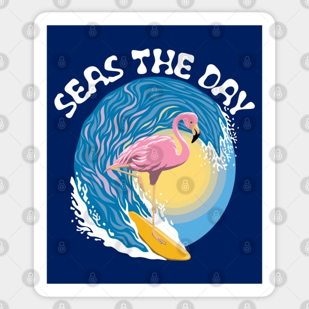 Seas The Day | Surfing Flamingo Sticker by TMBTM